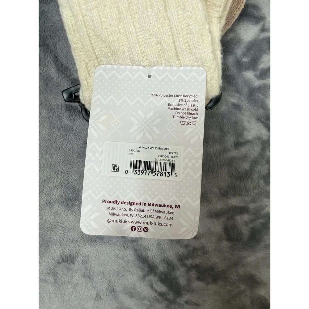 Muk Luks Women’s 2 Pair Pack Knee High Socks Size 6-11 Ivory